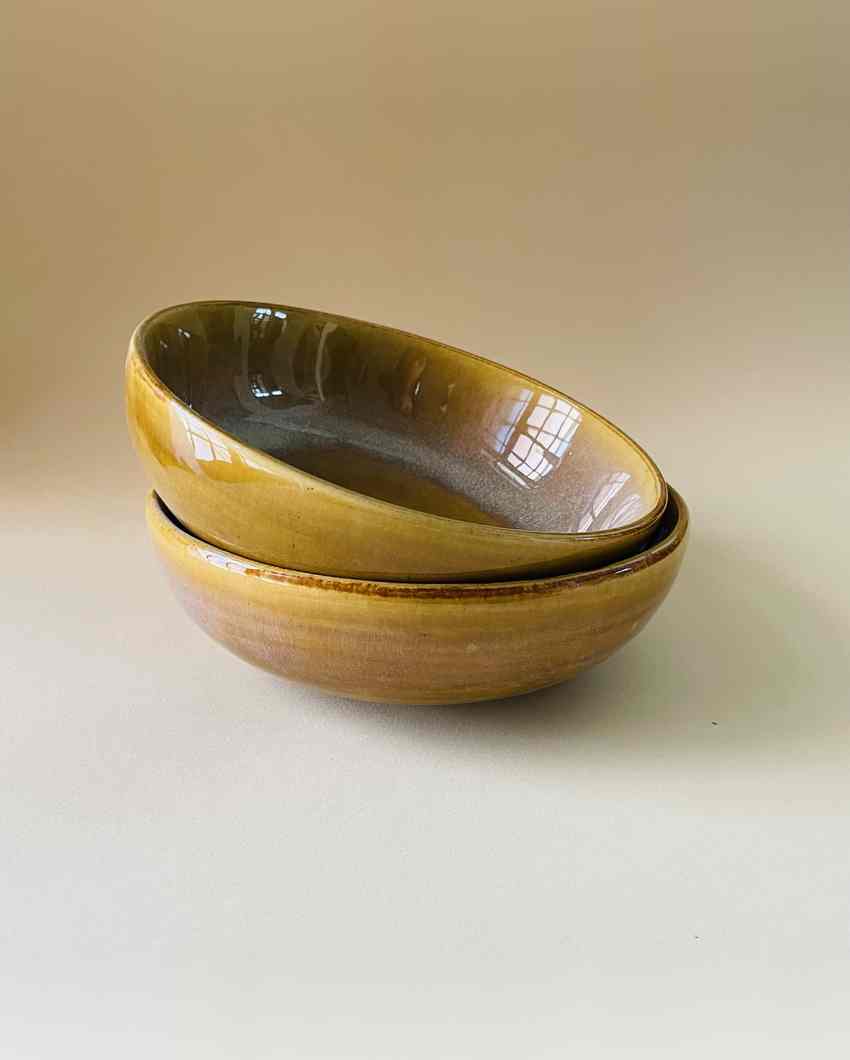 Sunny Mustard Ceramic Bowl | Set of 2 | 7 x 7 inches