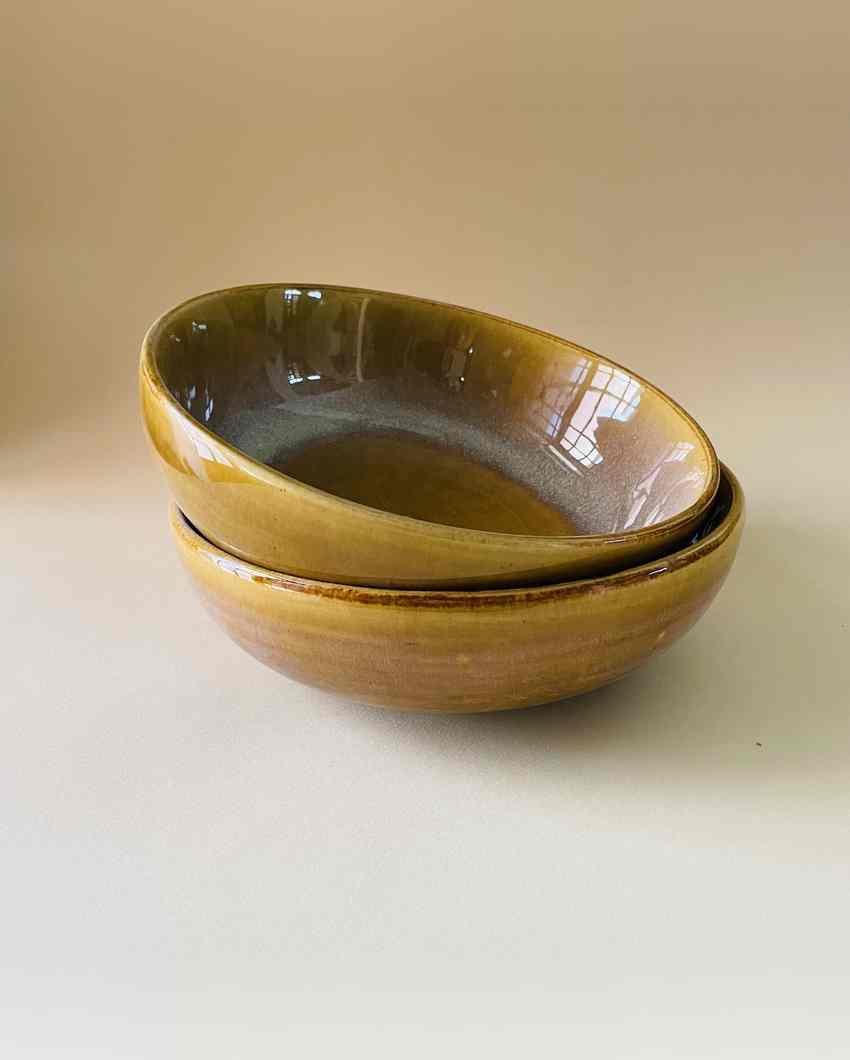 Sunny Mustard Ceramic Bowl | Set of 2 | 7 x 7 inches