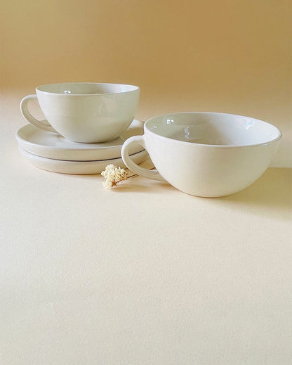 Blanche Latte Ceramic Cups & Saucers | Set of 2