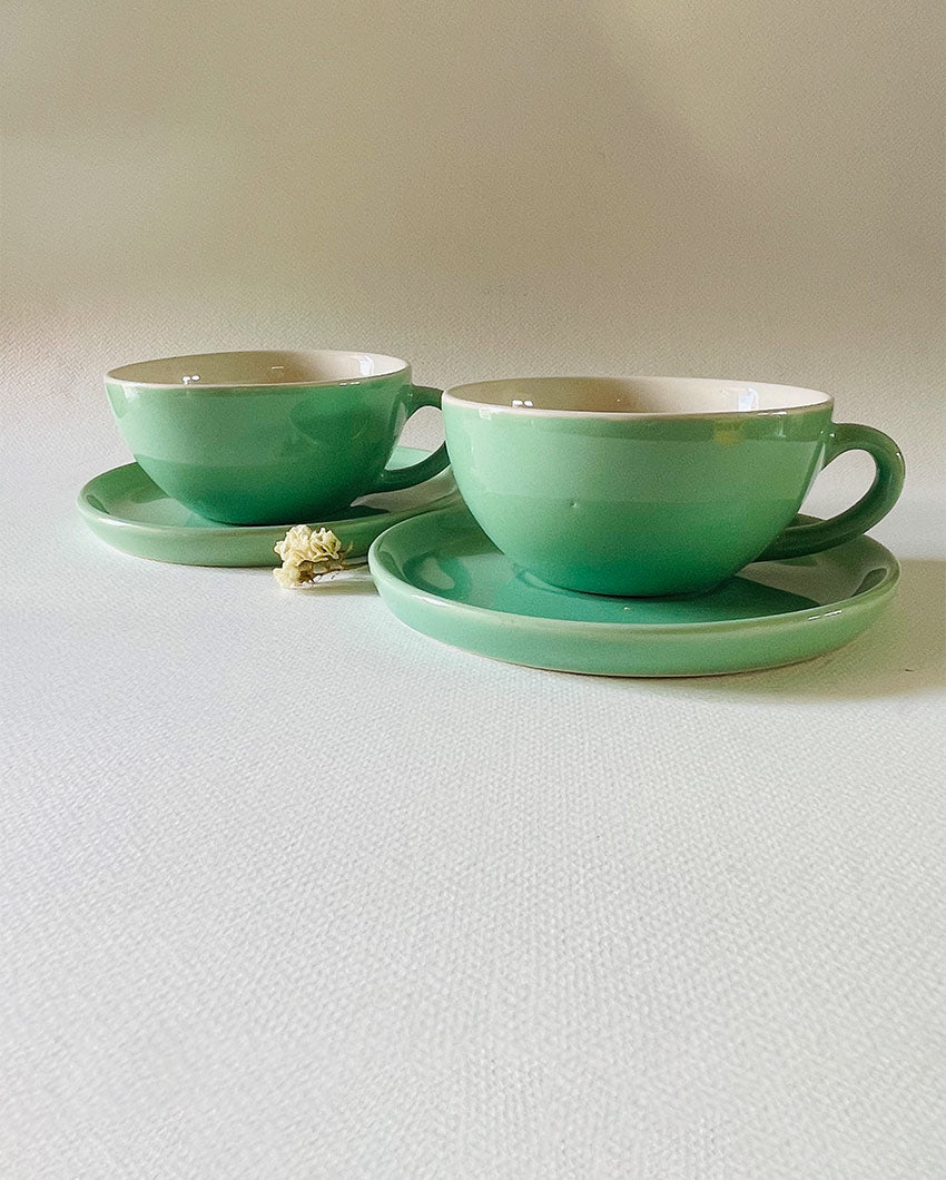 Latte Simple Design Ceramic Tea Cups & Saucers | Set of 2