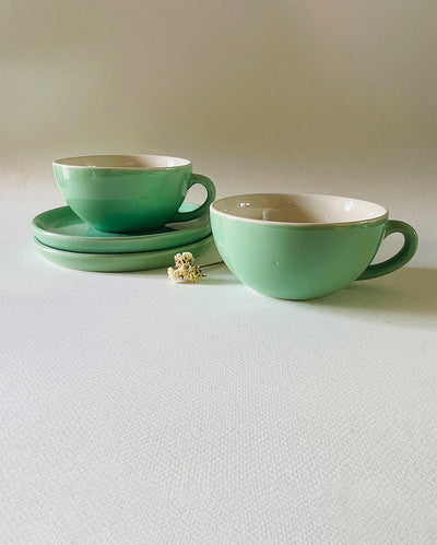 Latte Simple Design Ceramic Tea Cups & Saucers | Set of 2