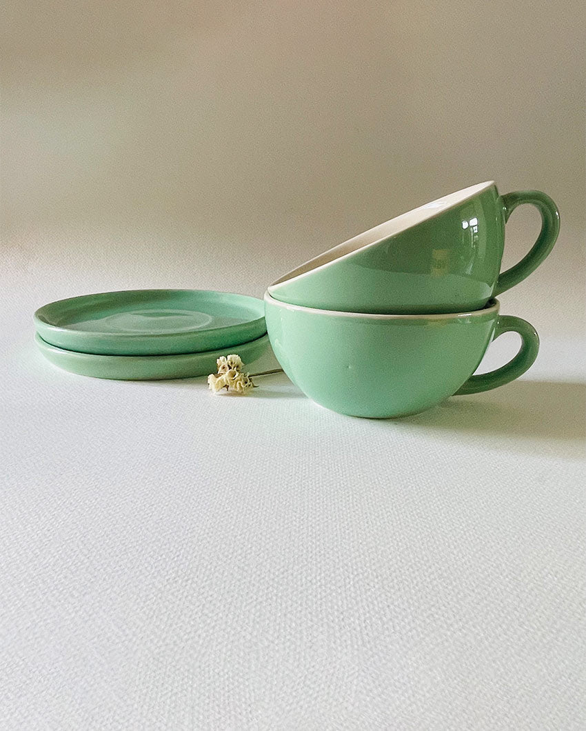 Latte Simple Design Ceramic Tea Cups & Saucers | Set of 2