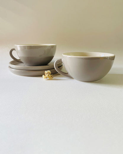 Latte Simple Design Ceramic Tea Cups & Saucers | Set of 2