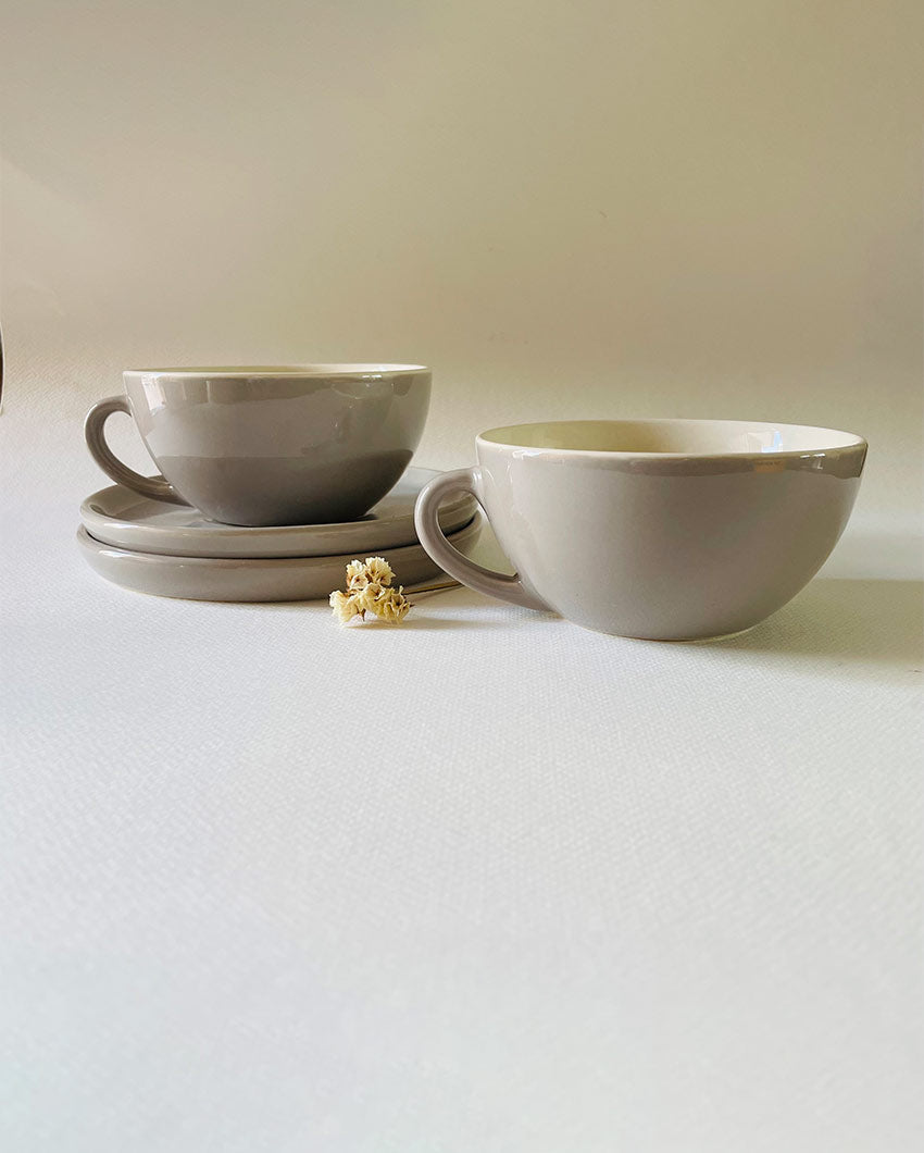 Latte Simple Design Ceramic Tea Cups & Saucers | Set of 2