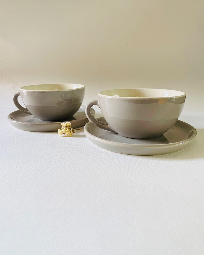 Latte Simple Design Ceramic Tea Cups & Saucers | Set of 2