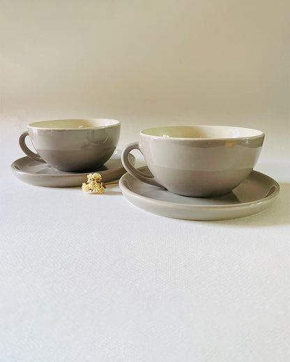 Latte Simple Design Ceramic Tea Cups & Saucers | Set of 2