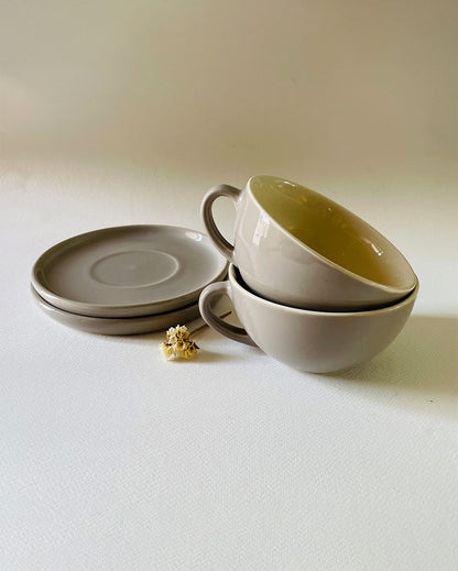 Latte Simple Design Ceramic Tea Cups & Saucers | Set of 2