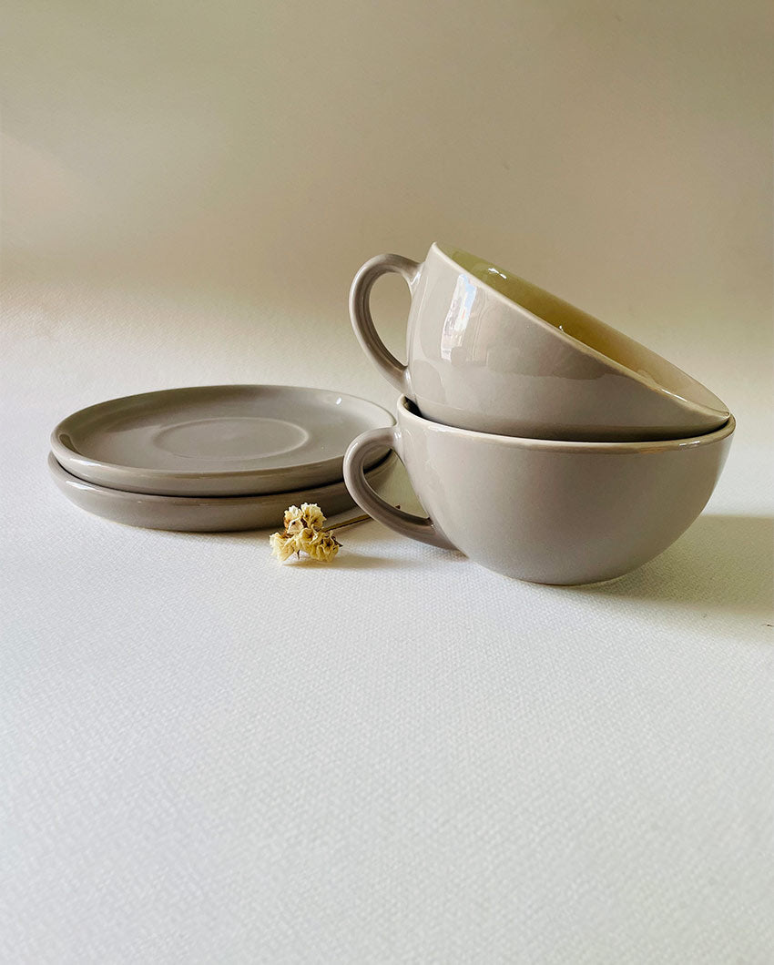 Latte Simple Design Ceramic Tea Cups & Saucers | Set of 2