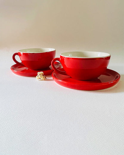 Latte Simple Design Ceramic Tea Cups & Saucers | Set of 2