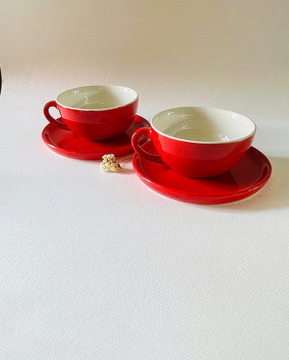 Latte Simple Design Ceramic Tea Cups & Saucers | Set of 2