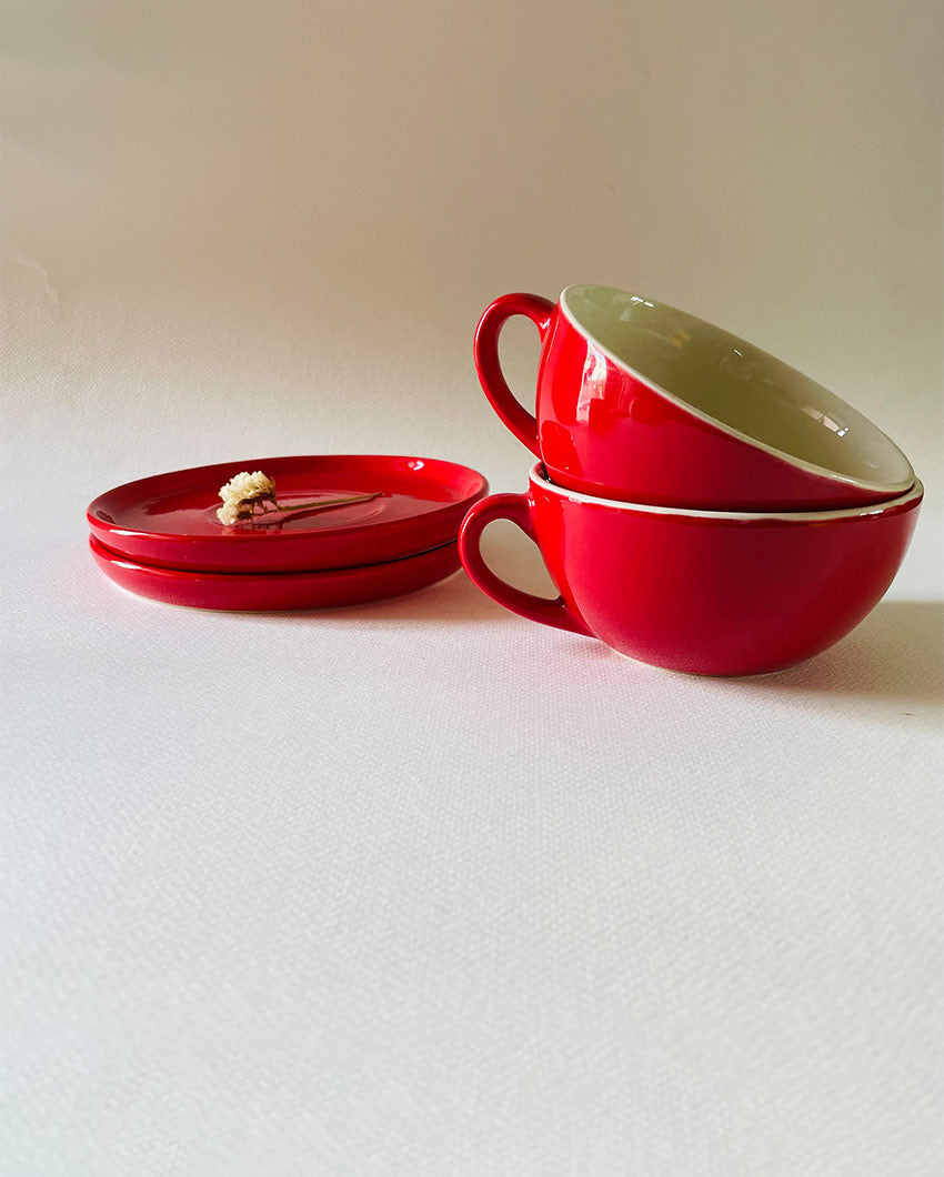 Latte Simple Design Ceramic Tea Cups & Saucers | Set of 2