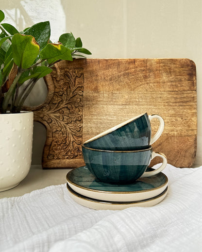 Latte Simple Design Ceramic Tea Cups & Saucers | Set of 2