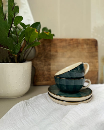 Latte Simple Design Ceramic Tea Cups & Saucers | Set of 2