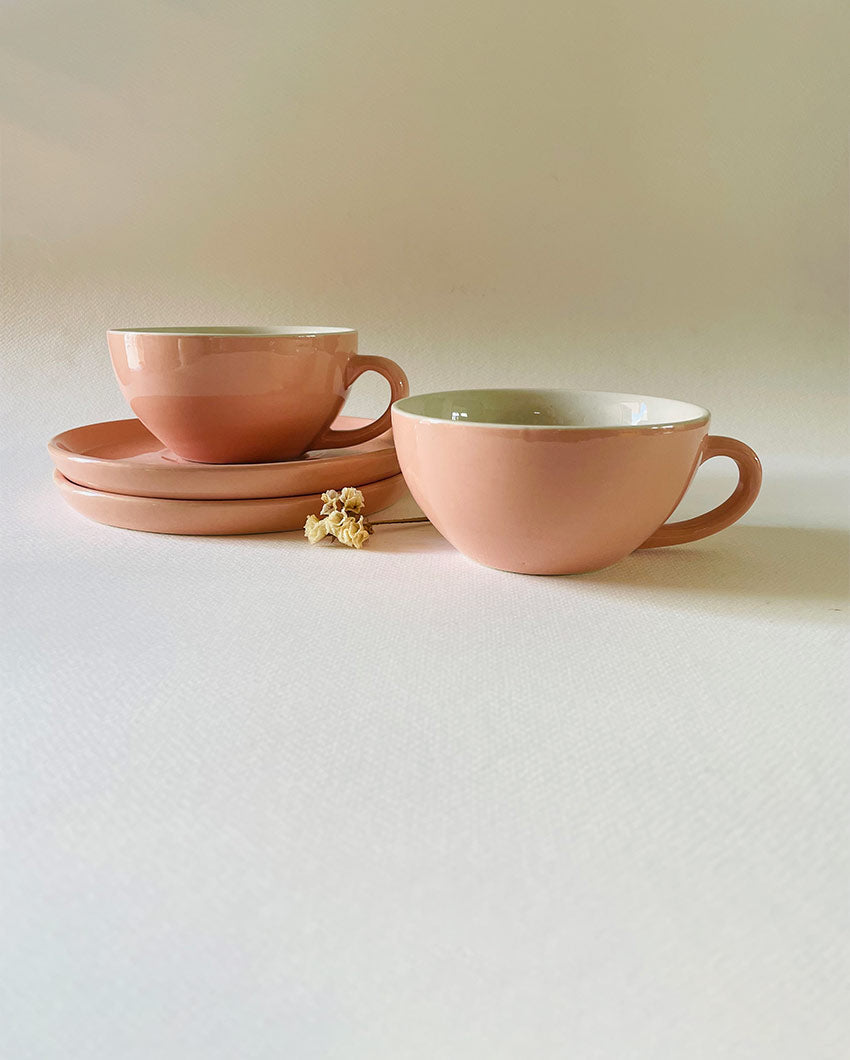 Ceramic Design Cappuccino Cups With Saucers | Set of 2