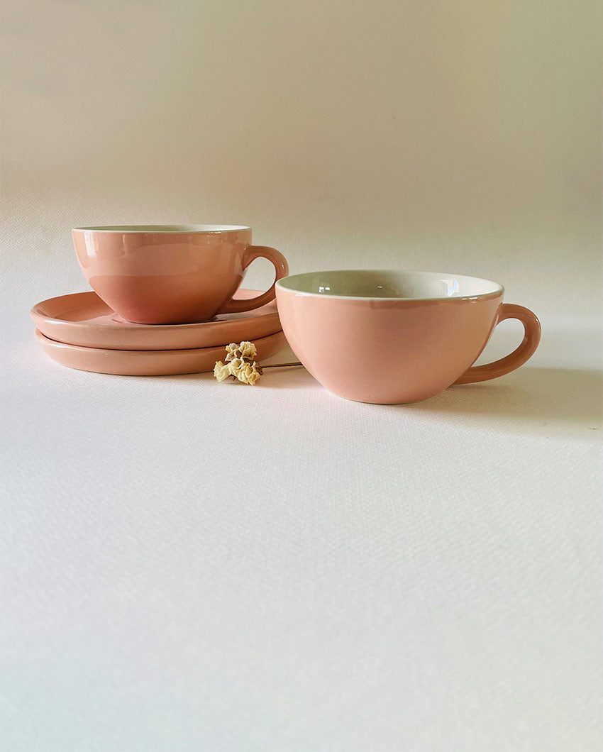 Ceramic Design Cappuccino Cups With Saucers | Set of 2