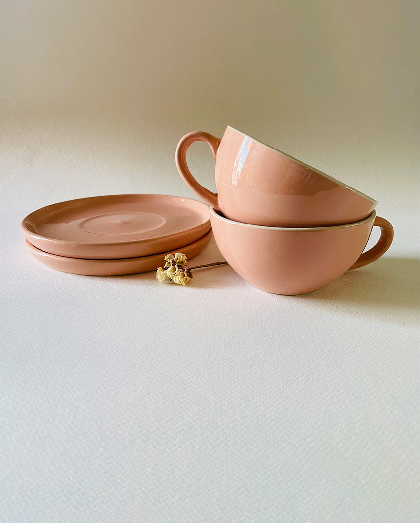 Ceramic Design Cappuccino Cups With Saucers | Set of 2