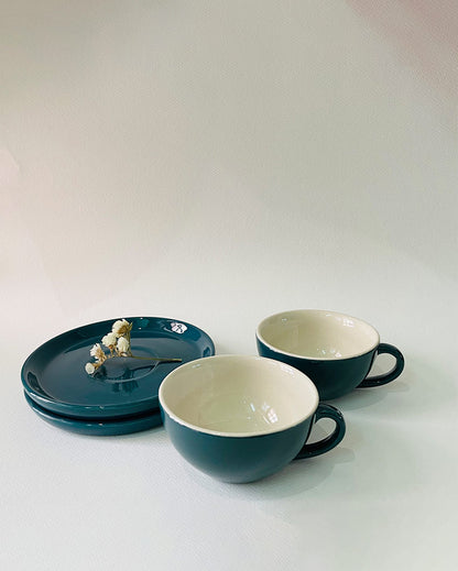 Ceramic Design Cappuccino Cups With Saucers | Set of 2