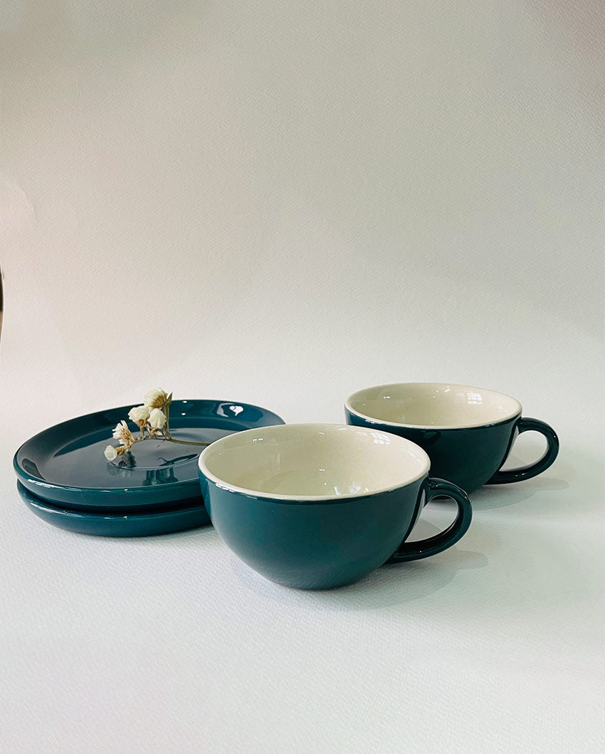 Ceramic Design Cappuccino Cups With Saucers | Set of 2