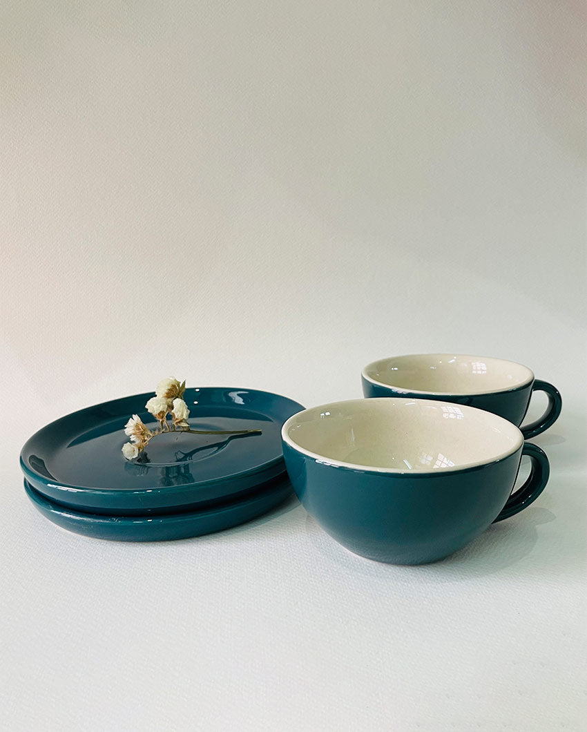 Ceramic Design Cappuccino Cups With Saucers | Set of 2