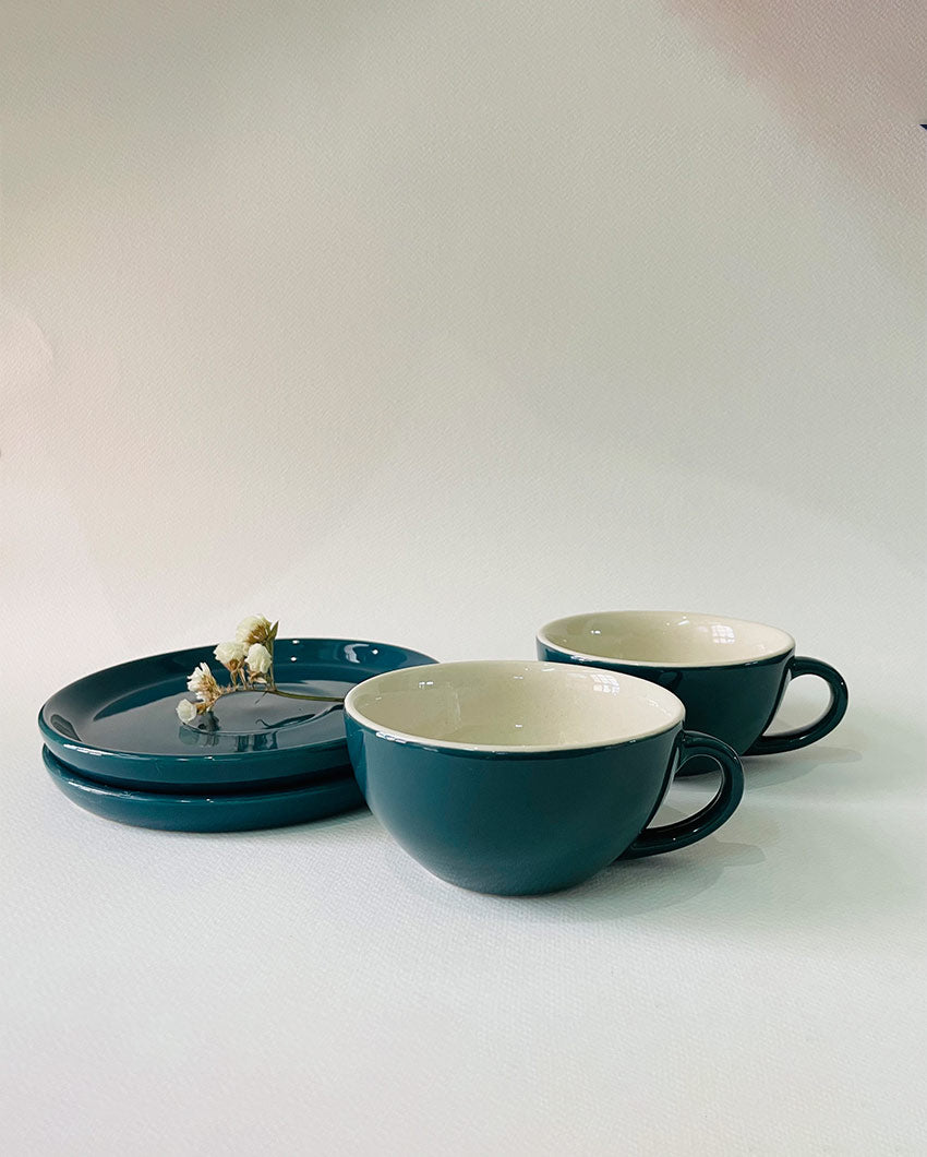 Ceramic Design Cappuccino Cups With Saucers | Set of 2