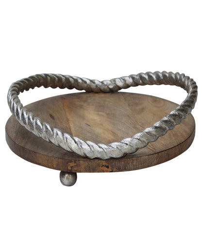 Metal Round Rope Wooden Tray | 11 inches