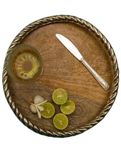 Metal Round Rope Wooden Tray | 11 inches