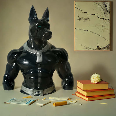 Egyptian Warrior Black Dog Statue Decor | 6 x 3 x 7 inches