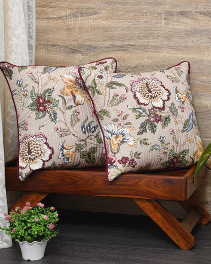 Multicolor Flowers Cotton Cushion Covers | Set of 2