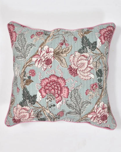 Pink Maroon Flowers Cotton Cushion Covers | Set of 2