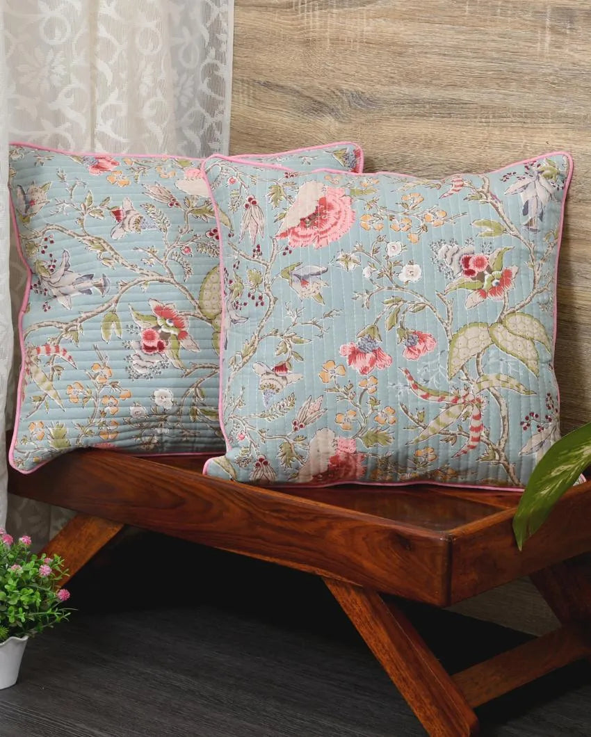 Light Orange Flowers Cotton Cushion Covers | Set of 2