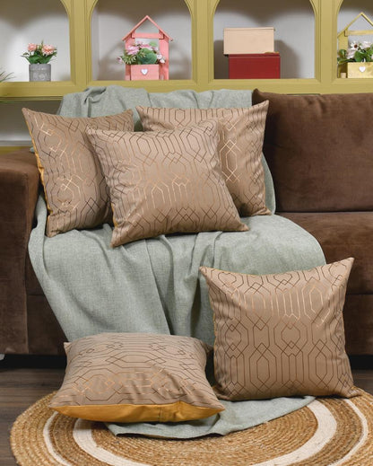 Golden On Taupe Velvet Cushion Covers | 16 x 16 inches