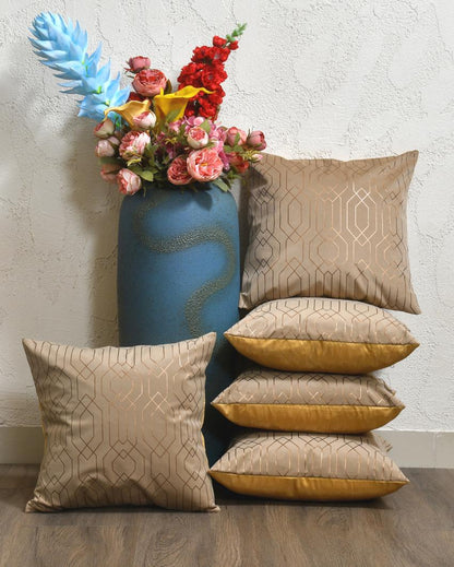 Golden On Taupe Velvet Cushion Covers | 16 x 16 inches