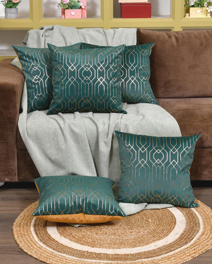 Golden On Green Velvet Cushion Covers | 16 x 16 inches