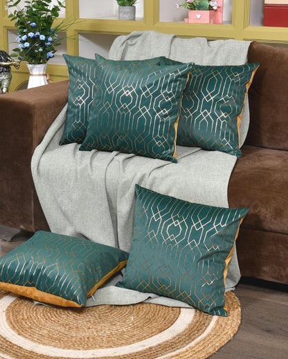 Golden On Green Velvet Cushion Covers | 16 x 16 inches