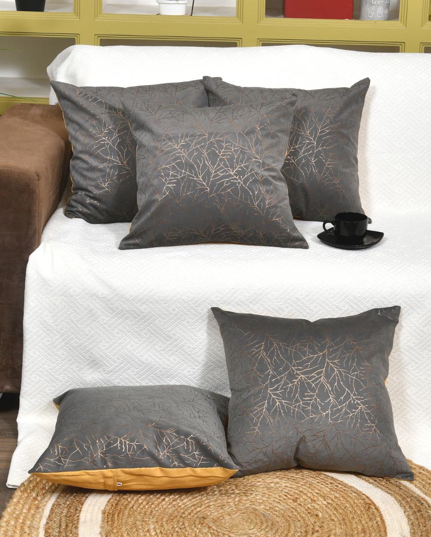 Golden On Grey Velvet Cushion Covers | 16 x 16 inches