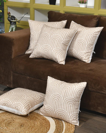 White Brown Arc Cotton Cushion Covers | 16 x 16 inches