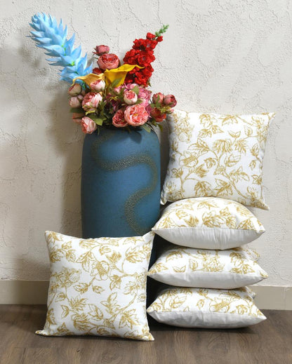 Yellow Flowers Cotton Cushion Covers | 16 x 16 inches