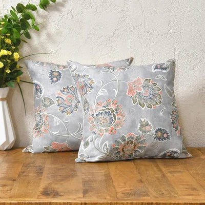 Flowers On Grey Cotton Cushion Covers | 16 x 16 inches