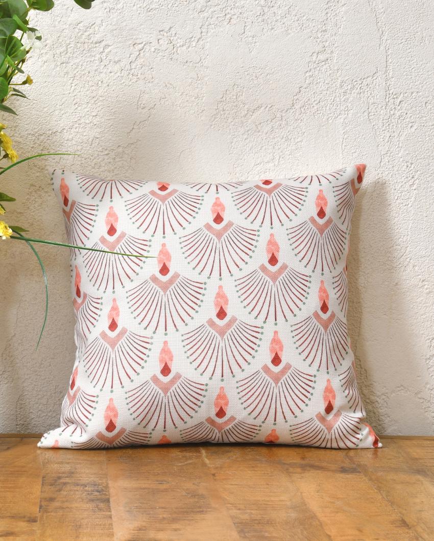 Peach On White Cotton Cushion Covers | 16 x 16 inches
