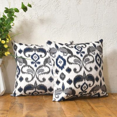 Blue Grey On White Cotton Cushion Covers | 16 x 16 inches