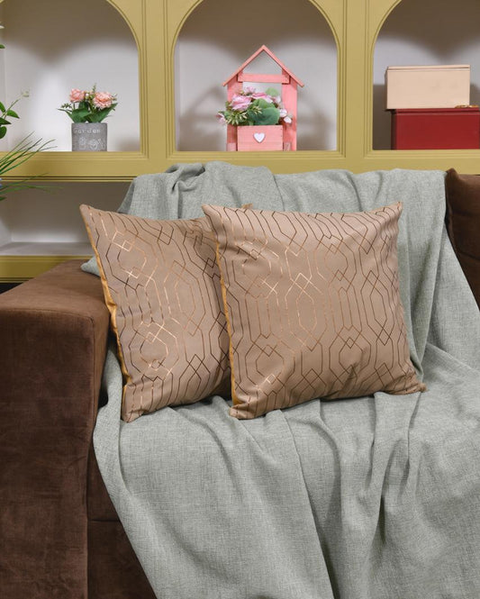 Golden On Taupe Velvet Cushion Covers | 16x16 inches