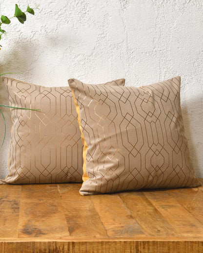 Golden On Taupe Velvet Cushion Covers | 16 x 16 inches