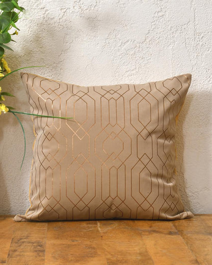 Golden On Taupe Velvet Cushion Covers | 16 x 16 inches