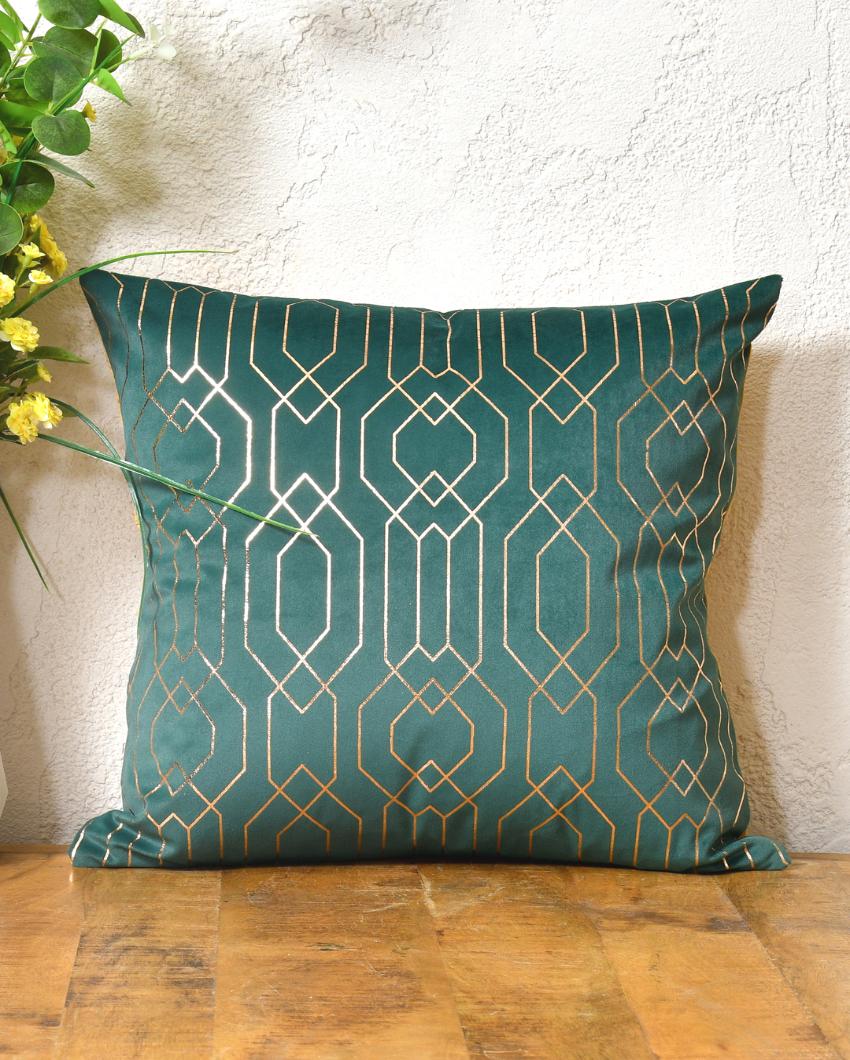 Golden On Green Velvet Cushion Covers | 16 x 16 inches