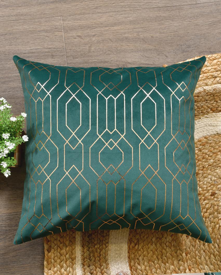 Golden On Green Velvet Cushion Covers | 16 x 16 inches