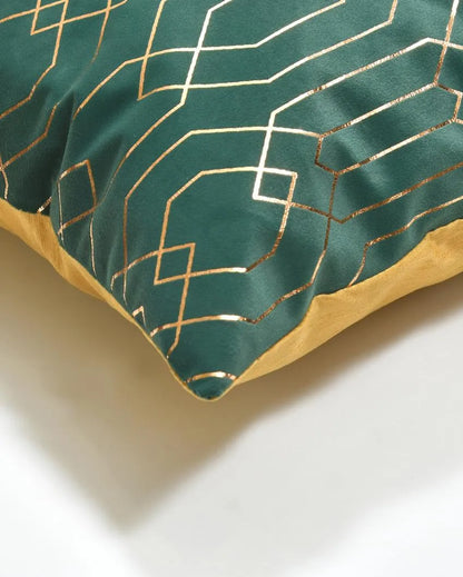 Golden On Green Velvet Cushion Covers | 16 x 16 inches