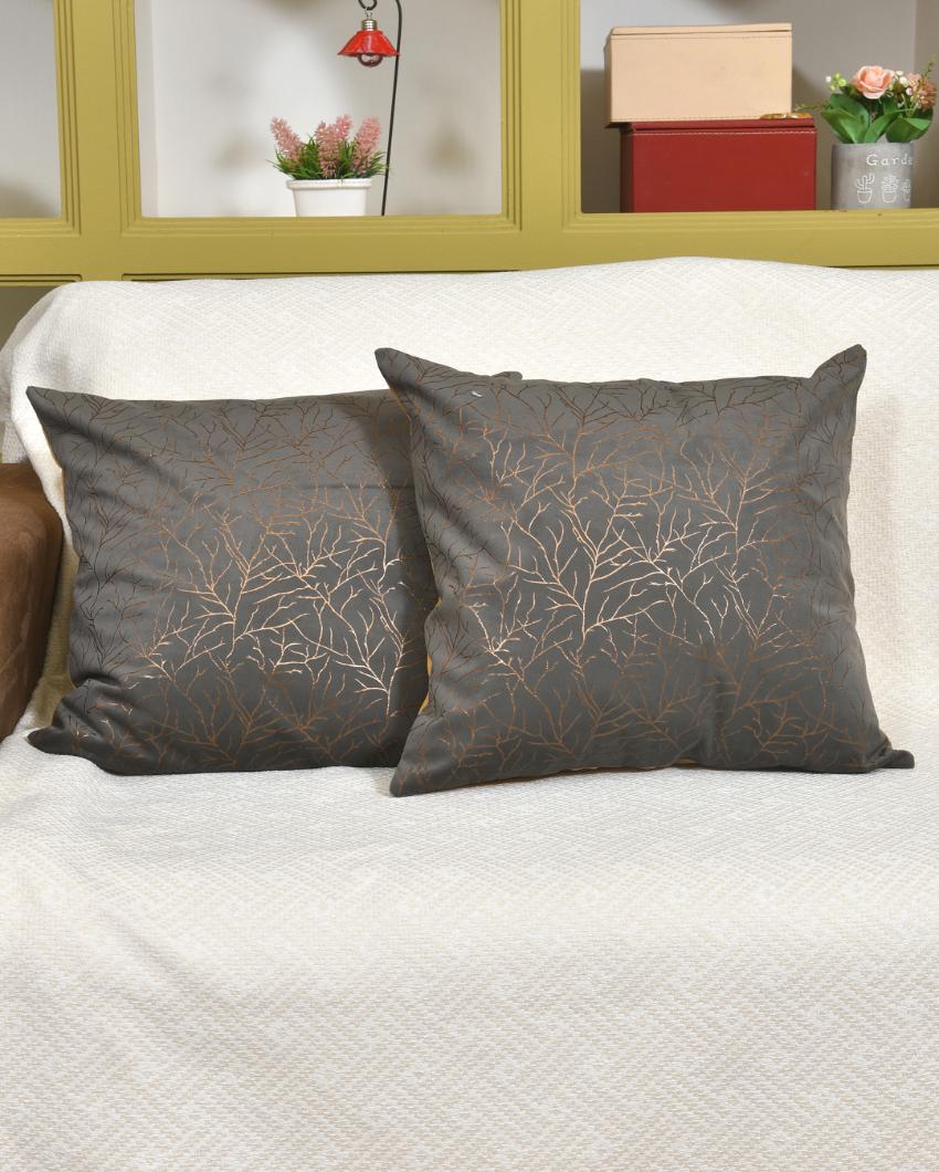 Golden On Grey Velvet Cushion Covers | 16 x 16 inches