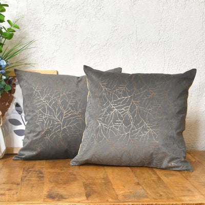 Golden On Grey Velvet Cushion Covers | 16 x 16 inches