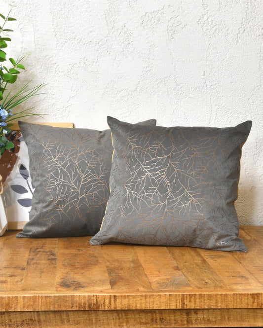 Golden On Grey Velvet Cushion Covers | 16x16 inches