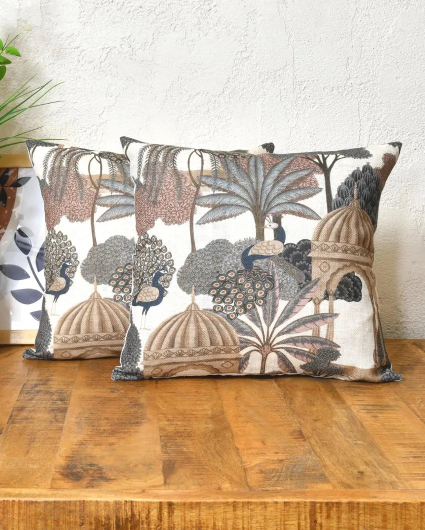 Peacock With Tree Cotton Cushion Covers |16 x 16 inches